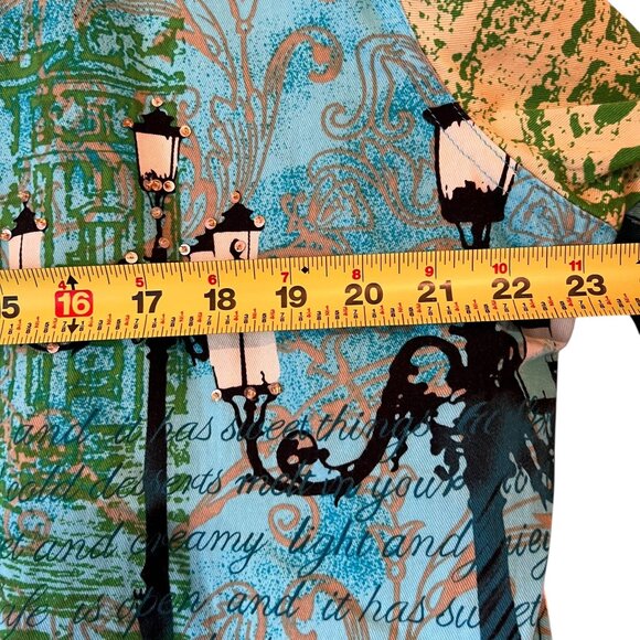 Jane Ashley Rome Button-Up Shirt Jacket Italy 1X Landmarks Streetlamps Europe - Picture 13 of 13